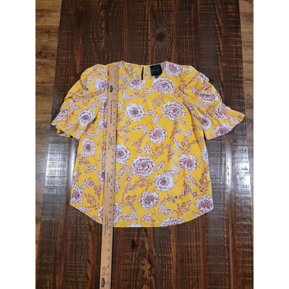 Alex Marie Yellow Floral Blouse‎ Puffy Sleeves Size M Women's Lightweight Summer